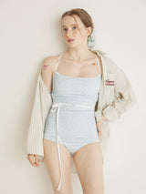 FLOWER STRING RIBBON MONOKINI - SKY BLUE