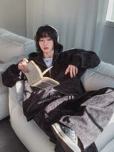 Dets two way velvet hoodie zip-up