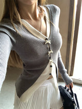 Bow Burton Layered Slit Long Sleeve Knitwear