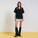 バックカットアウトリネンシャツ(Black)