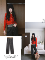 Leopard Layered Dark Denim Pants