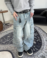 Feline washed cargo denim pants