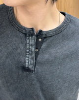 Ferrer Vintage Ribbed Henley Neck Short Sleeve Tee