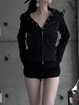 studded slim fit hooded zip-up (2color)