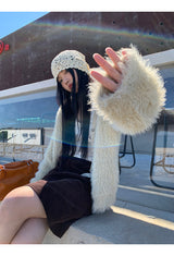 Pearl V-neck loose fit fur cardigan