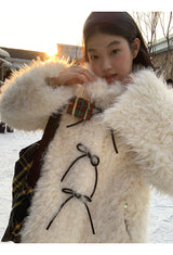 Ivory Poodle Fur Ribbon Half Coat