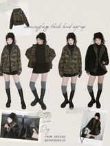 camouflage thick hood zip-up