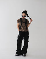 string zipper cargo wide pants