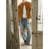 [S-XL] Light blue half banding denim pants