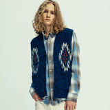 chimayo pattern brushed knit vest navy