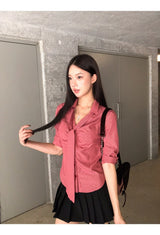 Red checkered scarf French shirt