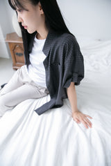 roll-up sleeve check half shirt(2colors)