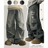 Weha knee shirring wide denim pants