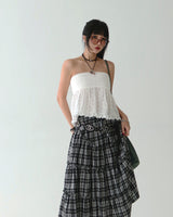 Punching Eyelet Smoke Tube Top Blouse