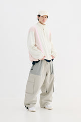 COMFORTABLE PULLOVER SNAP JACKET IVORY/PINK