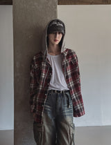 Wake check hooded shirt