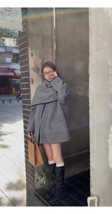 wool gray muffler cape coat