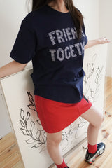 フレンズトゥギャザーパッチワークTシャツ - Navy (Loose Type)