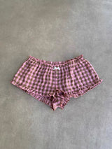 EatmePlz Pink Brown Check Vintage Loose Drawstring Home Pants and Shorts