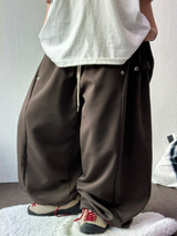 SLACKS🍰サイドスナップバルーンロングパンツ 🍰🤎🩶🖤 4COLOR