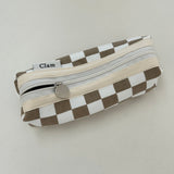 Clam round pencilcase _ Checkerboard mocha