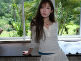 3/4 リブ ヘンリーネック ボタンTシャツ (White)