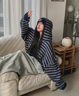 Onz Striped Mohair Knit Hood Zip-Up