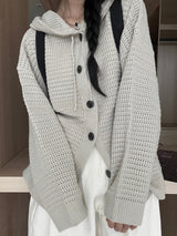 Overfit heavy button hooded waffle knit cardigan (2 colors)