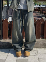 Western tin-washed denim pants