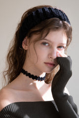 Wool blend knit ear warmer and hairband (Black)