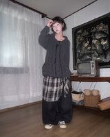 (2color) Check Wrap Layered Wide Banding Pants