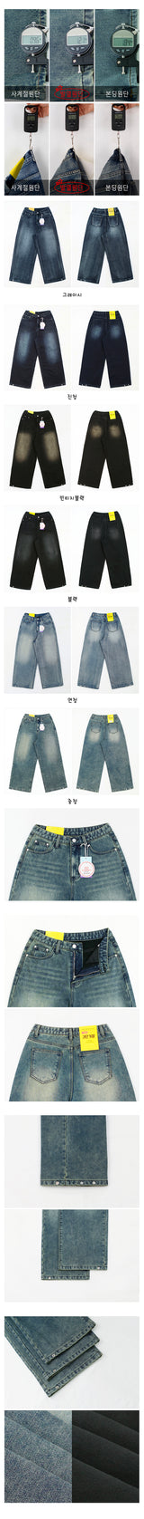 [Fleece lining]linen hem snapwashed wide denim pants-3 Tier Length