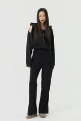 Shoulder Cutout Crop Hooded Zip-Up, Black