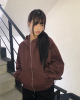 Peon Pigment-Washed Two-Way Crop Hoodie Zip-Up