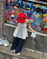 Lace Dark Denim Banded Waist Wide Pants