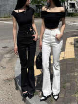 Unbuttoned off snap button slit short sleeve T (4 colors)