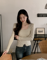 DW スクエアシフォンレイヤードリブニット (3color)