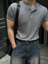 フロントカットラインヘンリーネック半袖Tシャツ