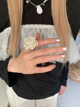 パール ビッグ フラワー オープン リング