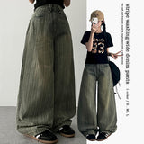 Mack Washing Stripe Diagonal Slot Denim Wide Pants