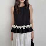 Contrast Ruffle Hem Sleeveless Top