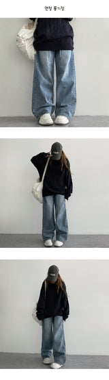 [3 Tier length] [S–2XL] ナキンピンタックウォッシュドワイドデニムパンツ