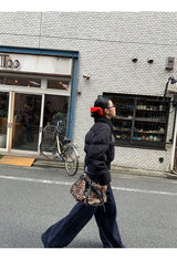 Black beads wool collar short padded coat