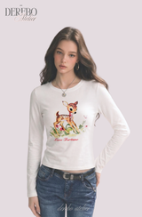 バンビ ラウンド スパンデックス ロングスリーブ Tシャツ