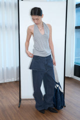Washed Denim Skirt Pants (Navy/2size)