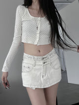 dot button cropped cardigan (2color)