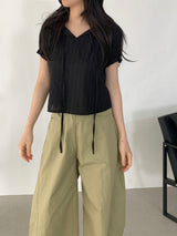 Yourty Lace Puff Short Sleeve Blouse