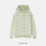 ラッシュストライプフード付きニット (3 Colors)