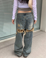 (Unisex) Vintage check denim pants