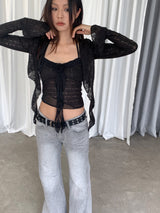 Rose frill sleeveless cardigan set